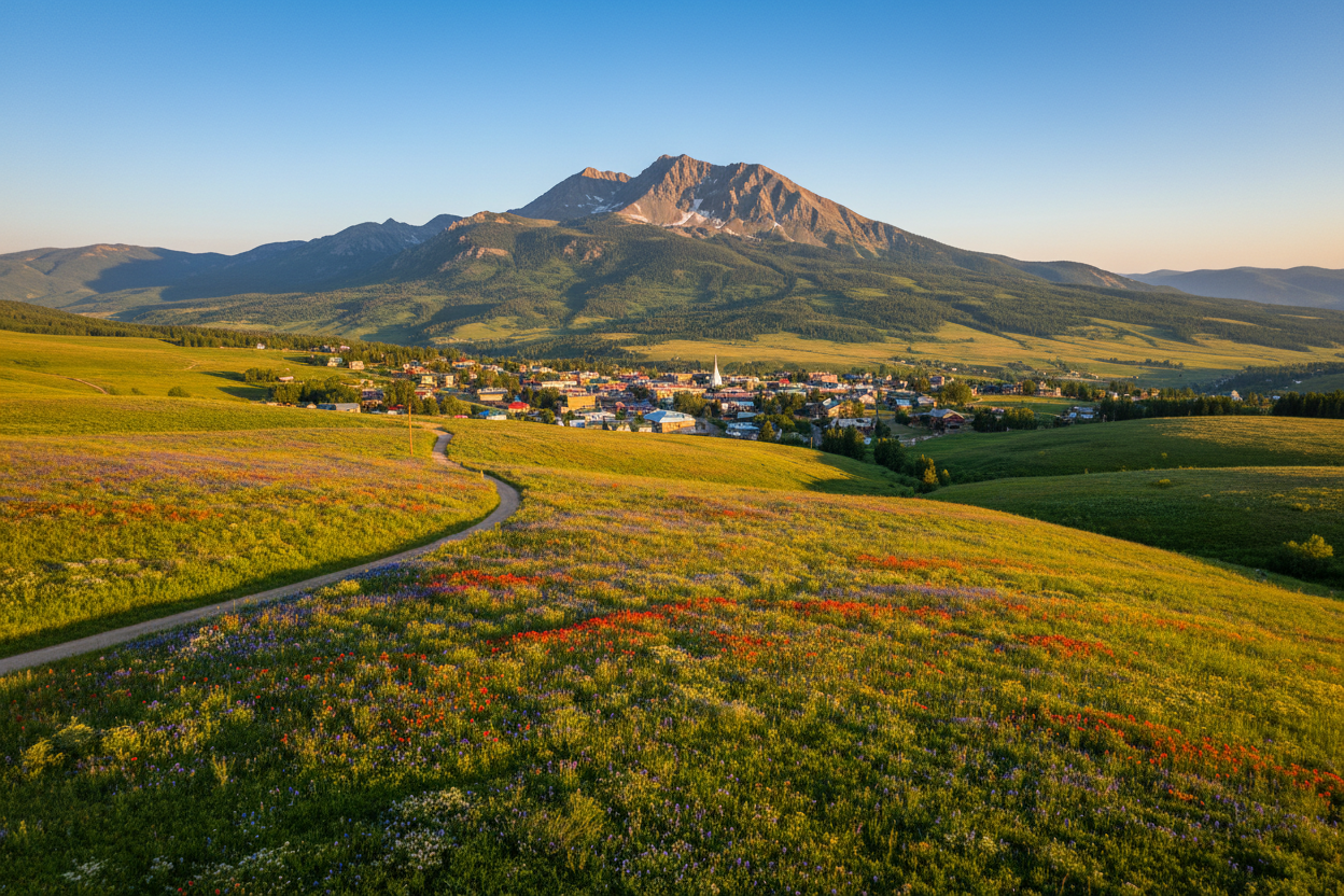 Aerial view of Crested Butte, Colorado — Aspen Moments shuttle service