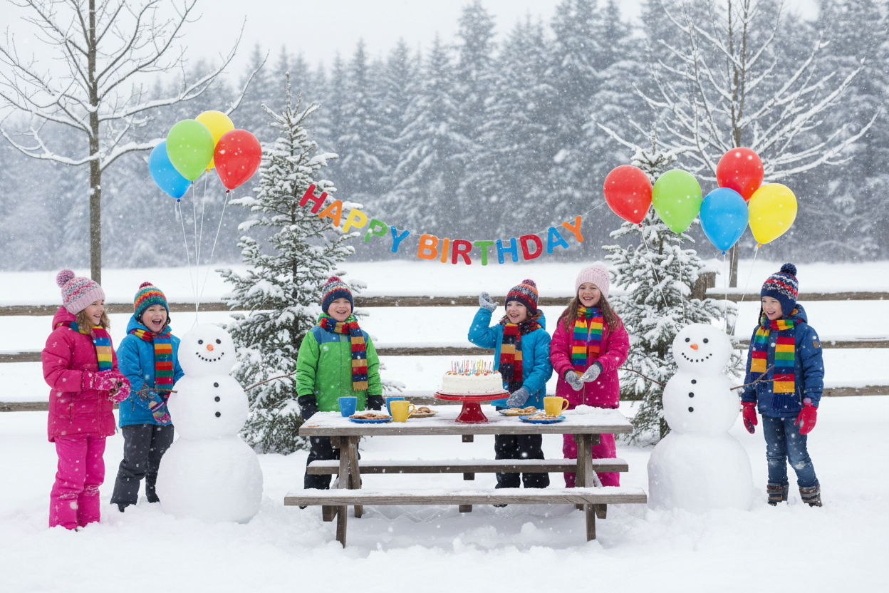 kIDS BIRTHDAY PARTY IN THE SNOW
